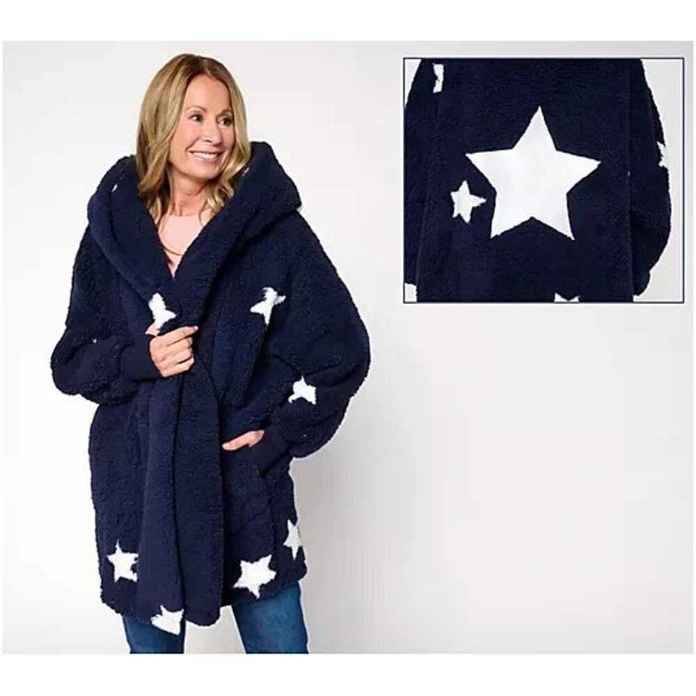 By Jill Martin Sherpa Embroidered Hooded Lounger Midnight Blue XL/1X A702607